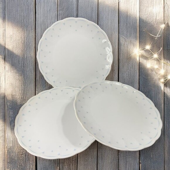 Seltmann Weiden Fine Porcelain Dish Plate Set 3 W Germany White Blue Flowers VTG - Picture 1 of 12